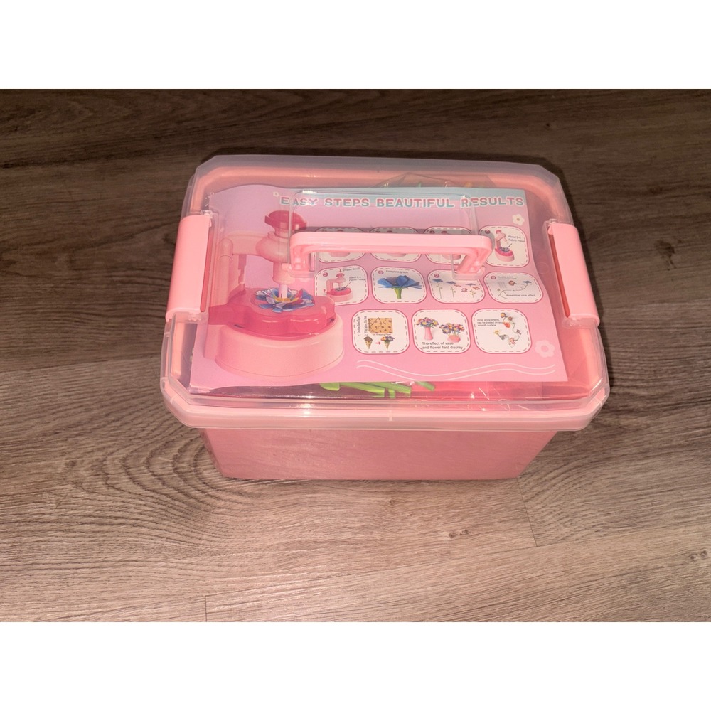 Kids DIY Flower Making Kit Pink Floral Craft Set with‎ Storage Case & Press Tool